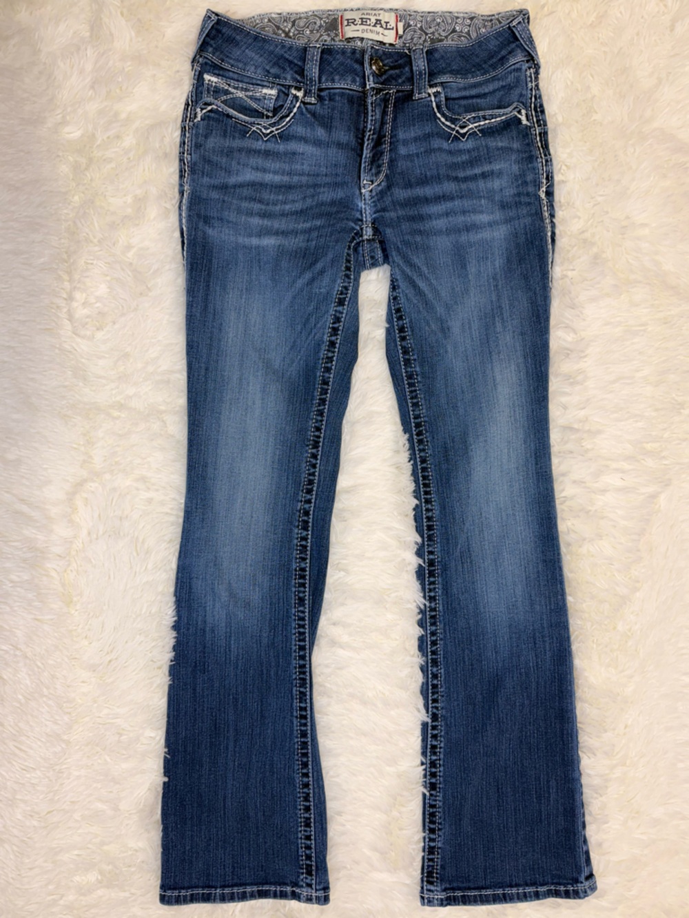 Ariat Mid Rise Boot Cut Jeans with Contrast Pocket Stitching